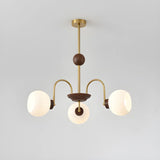 Gold Modern Semicircle Wood Ceiling 5-Bulb Chandelier Image - 5