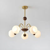 Gold Modern Semicircle Wood Ceiling 5-Bulb Chandelier Image - 7