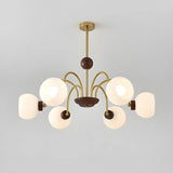 Gold Modern Semicircle Wood Ceiling 5-Bulb Chandelier Image - 8