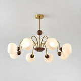 Gold Modern Semicircle Wood Ceiling 5-Bulb Chandelier Image - 9