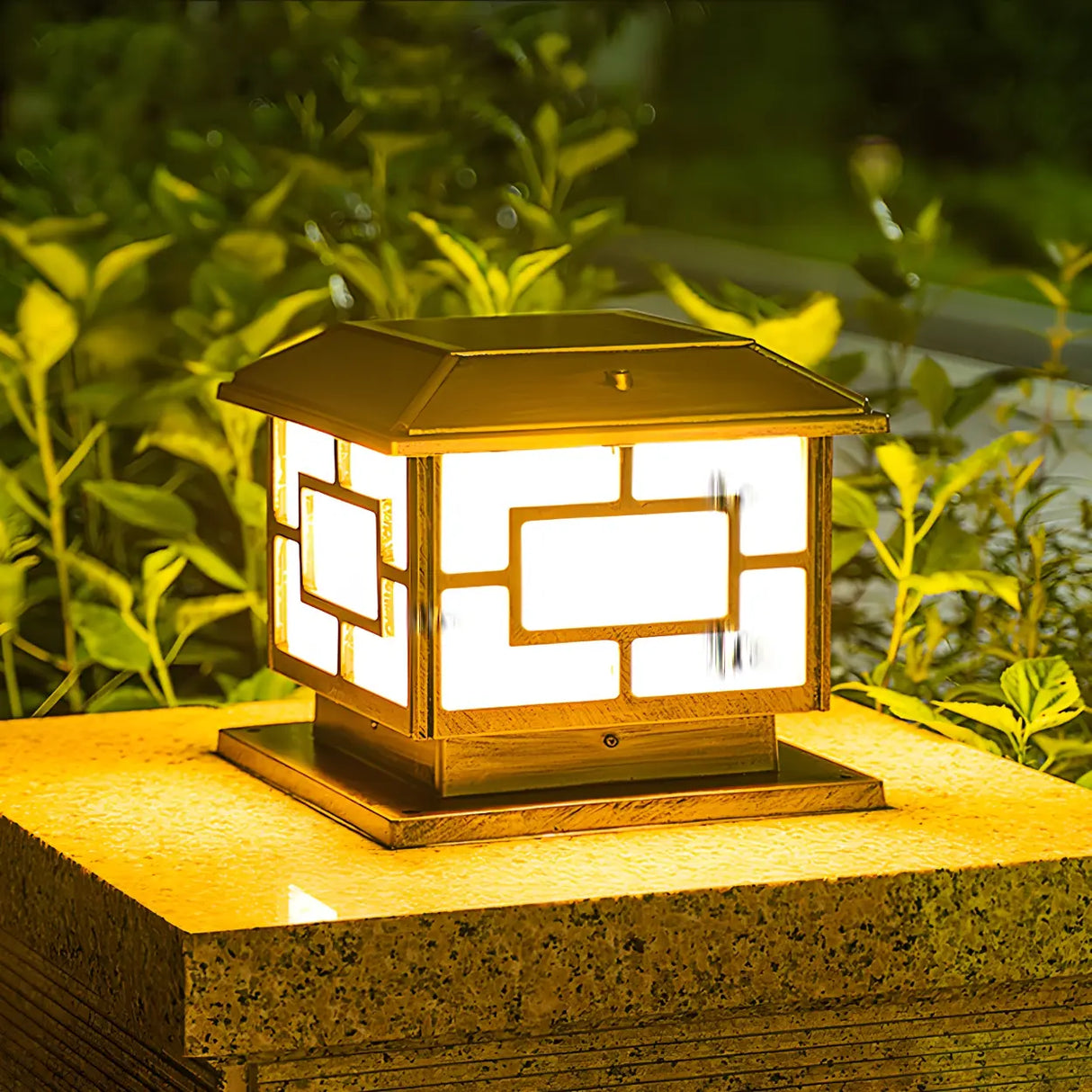 Gold Oriental Style Square Metal Outdoor Garden Lamp Image - 1