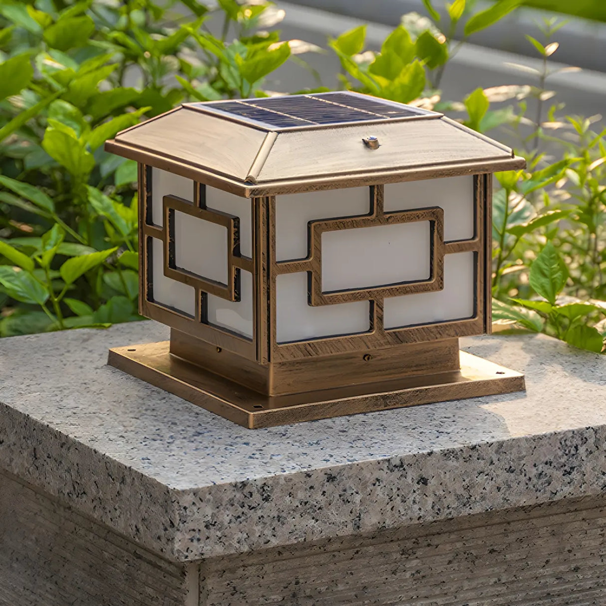 Gold Oriental Style Square Metal Outdoor Garden Lamp Image - 11