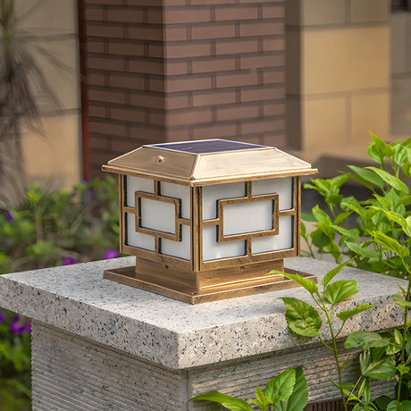 Gold Oriental Style Square Metal Outdoor Garden Lamp Image - 2