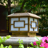 Gold Oriental Style Square Metal Outdoor Garden Lamp Image - 3