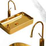 Gold Oval Ceramic Vessel Sinks with Center Trapway Image - 10