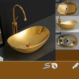 Gold Oval Ceramic Vessel Sinks with Center Trapway Image - 13