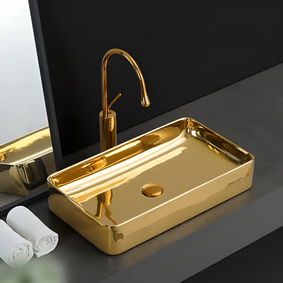 Gold Oval Ceramic Vessel Sinks with Center Trapway Image - 14