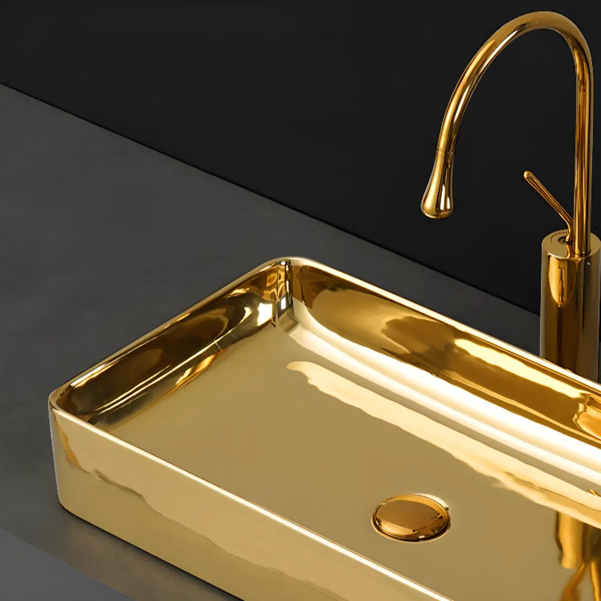 Gold Oval Ceramic Vessel Sinks with Center Trapway Image - 15