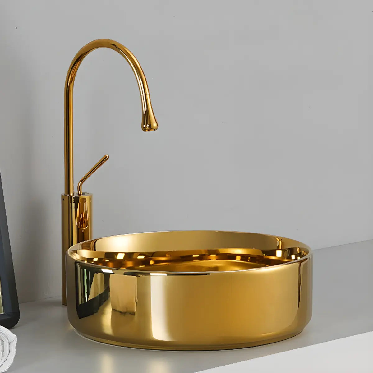 Gold Oval Ceramic Vessel Sinks with Center Trapway Image - 17