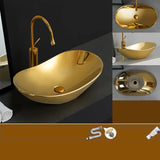 Gold Oval Ceramic Vessel Sinks with Center Trapway Image - 18