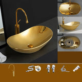 Gold Oval Ceramic Vessel Sinks with Center Trapway Image - 19