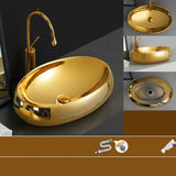 Gold Oval Ceramic Vessel Sinks with Center Trapway Image - 2