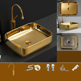 Gold Oval Ceramic Vessel Sinks with Center Trapway Image - 21