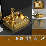 Gold Oval Ceramic Vessel Sinks with Center Trapway Image - 25