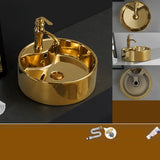 Gold Oval Ceramic Vessel Sinks with Center Trapway Image - 26