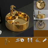 Gold Oval Ceramic Vessel Sinks with Center Trapway Image - 27