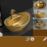 Gold Oval Ceramic Vessel Sinks with Center Trapway Image - 30