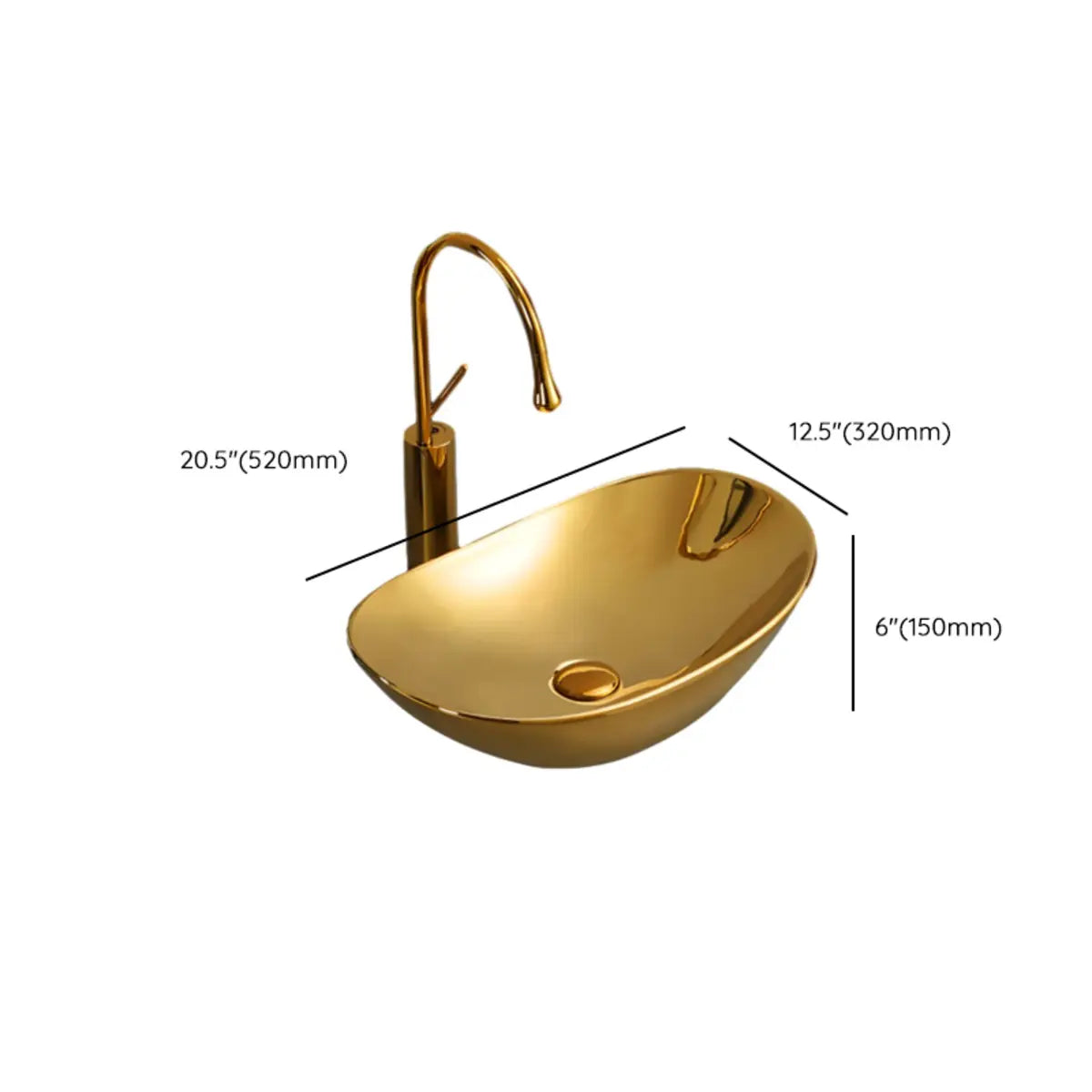 Gold Oval Ceramic Vessel Sinks with Center Trapway Image - 37