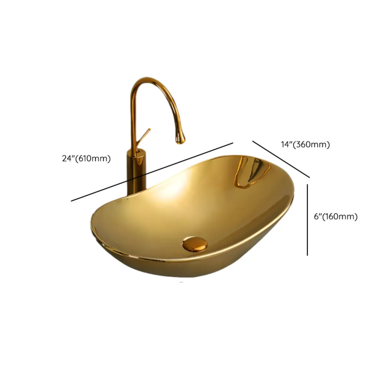 Gold Oval Ceramic Vessel Sinks with Center Trapway Image - 38