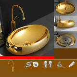 Gold Oval Ceramic Vessel Sinks with Center Trapway Image - 4