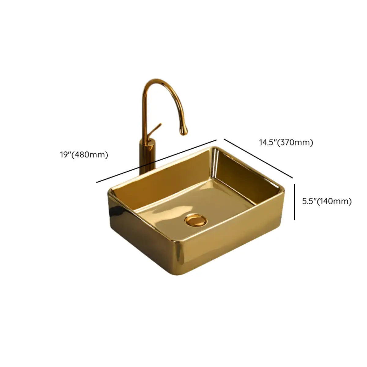 Gold Oval Ceramic Vessel Sinks with Center Trapway Image - 40