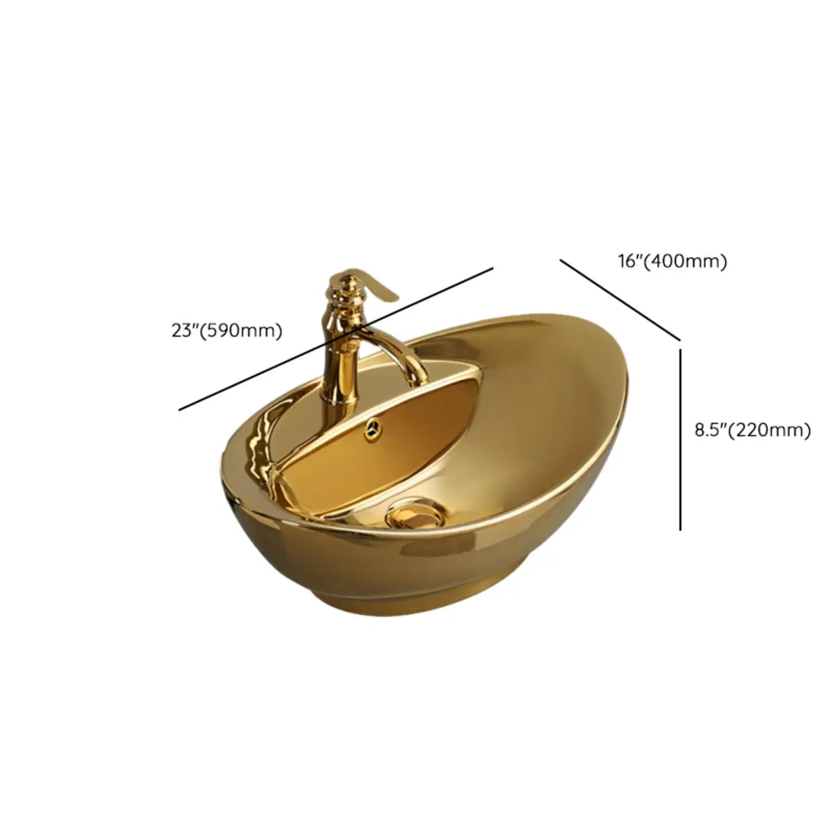 Gold Oval Ceramic Vessel Sinks with Center Trapway Image - 44