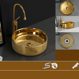 Gold Oval Ceramic Vessel Sinks with Center Trapway Image - 5