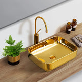 Gold Oval Ceramic Vessel Sinks with Center Trapway Image - 6