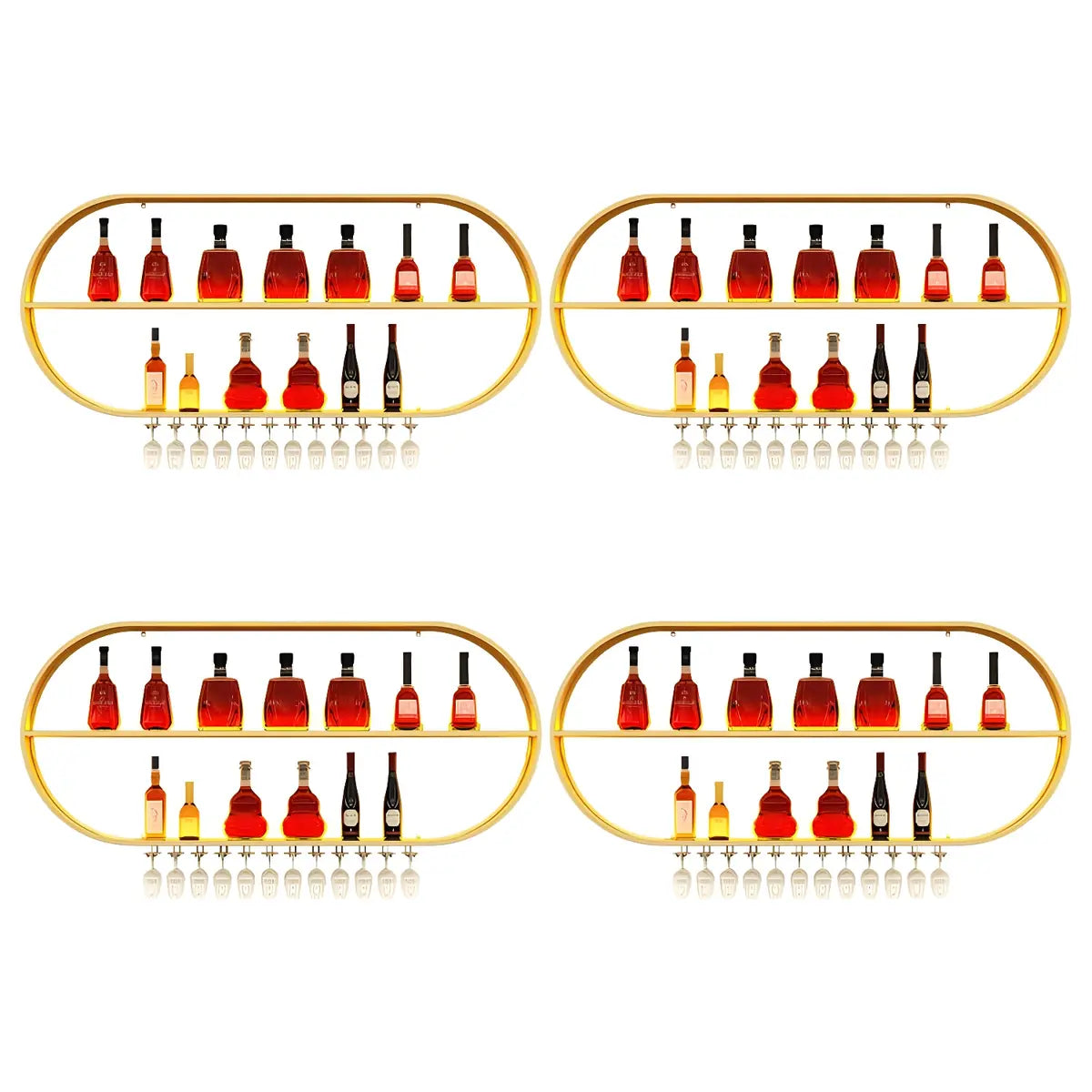 Gold Oval Iron Floating Wall Bar Wine Rack Stemware Holder Image - 11