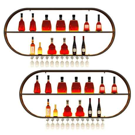 Gold Oval Iron Floating Wall Bar Wine Rack Stemware Holder Image - 2