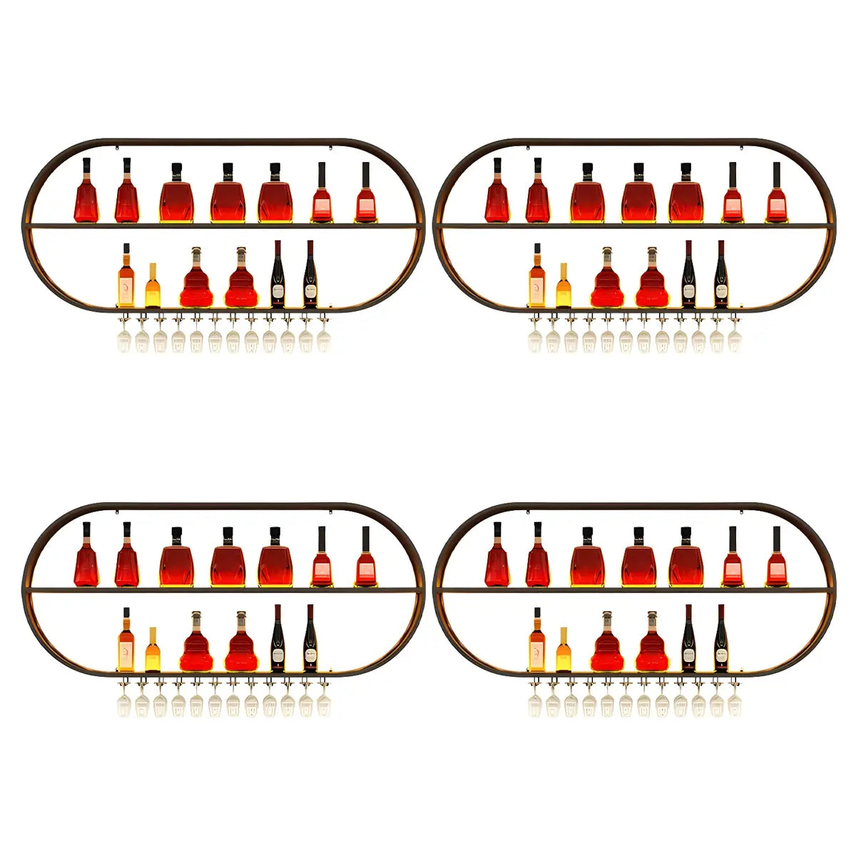 Gold Oval Iron Floating Wall Bar Wine Rack Stemware Holder Image - 3