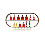 Gold Oval Iron Floating Wall Bar Wine Rack Stemware Holder Image - 7