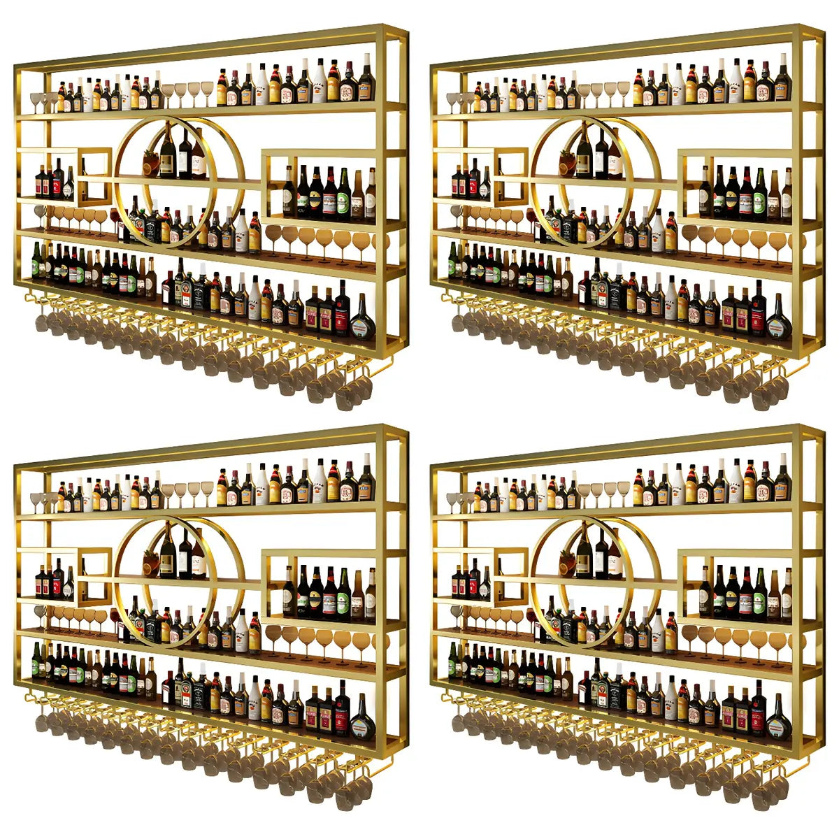 Gold Rectangle Metal Large Wall Mounted Bar Wine Rack Image - 11