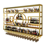 Gold Rectangle Metal Large Wall Mounted Bar Wine Rack Image - 17