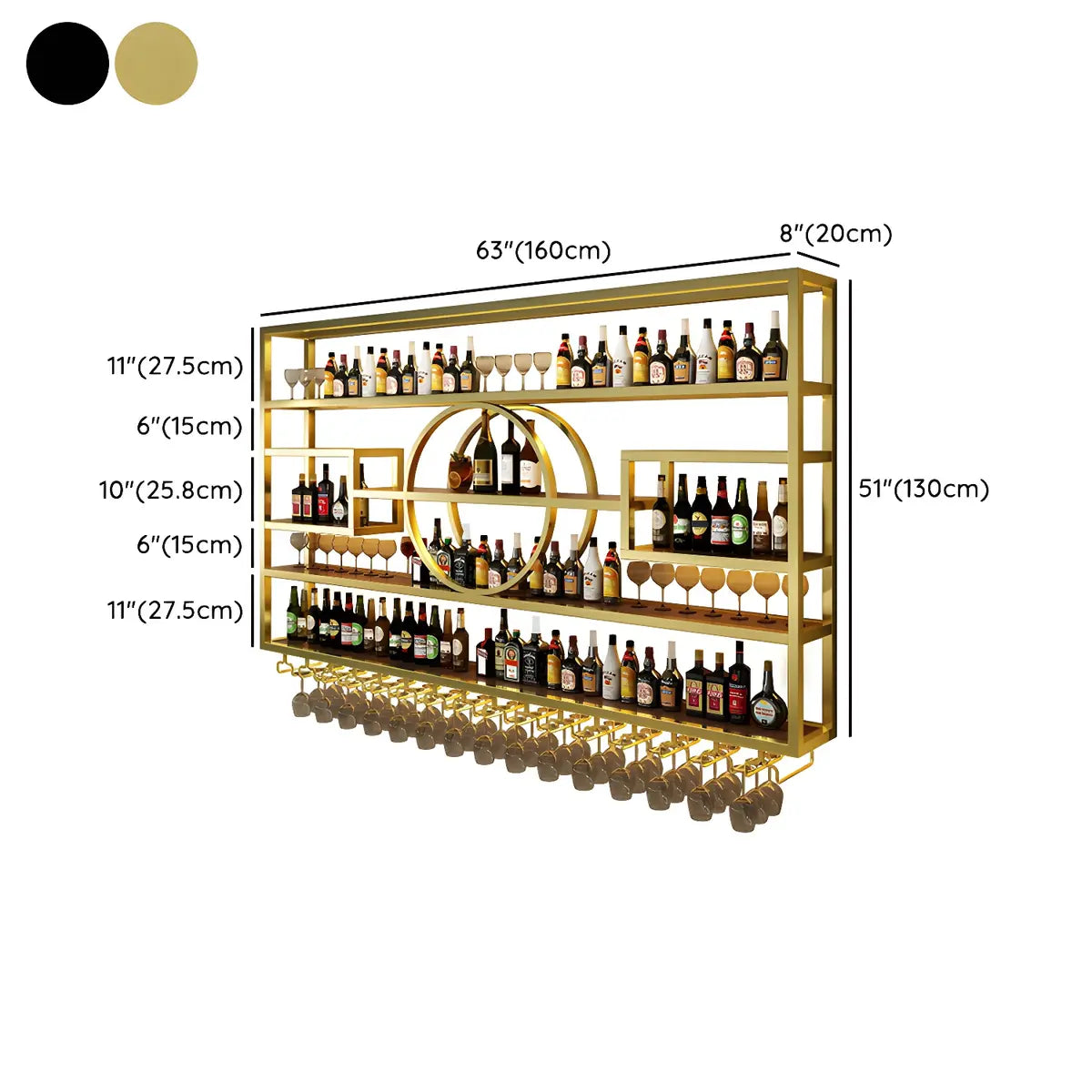 Gold Rectangle Metal Large Wall Mounted Bar Wine Rack 