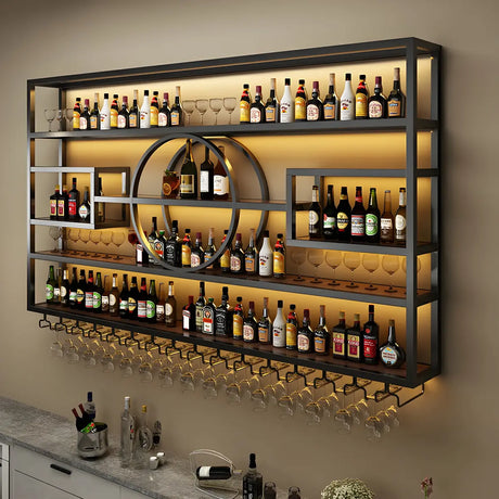 Gold Rectangle Metal Large Wall Mounted Bar Wine Rack Image - 2