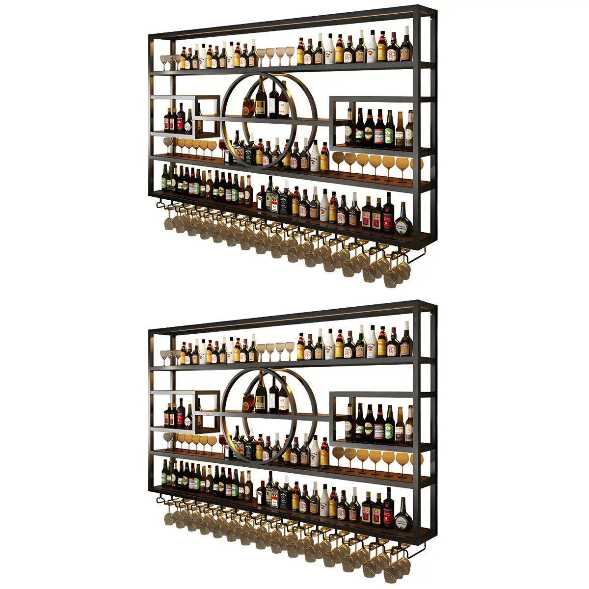 Gold Rectangle Metal Large Wall Mounted Bar Wine Rack Image - 4