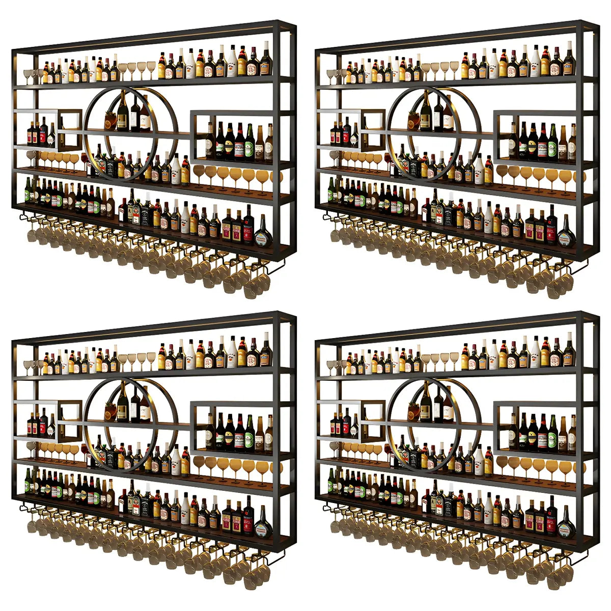 Gold Rectangle Metal Large Wall Mounted Bar Wine Rack Image - 6