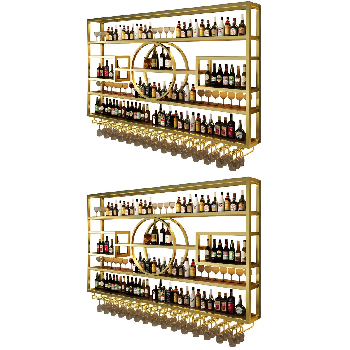 Gold Rectangle Metal Large Wall Mounted Bar Wine Rack Image - 9