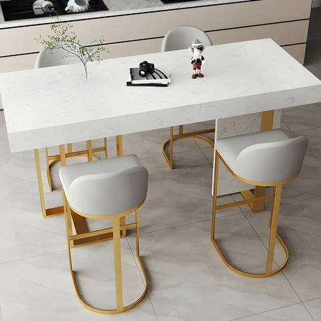 Gold Rectangle White Marble Top Iron Dining Bar Table Image - 1