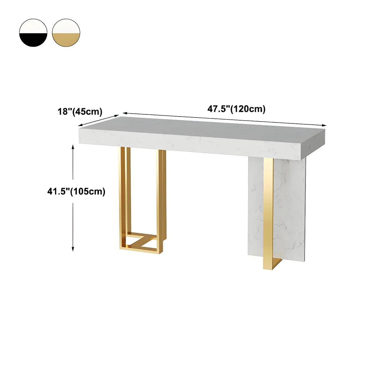 Gold Rectangle White Marble Top Iron Dining Bar Table 