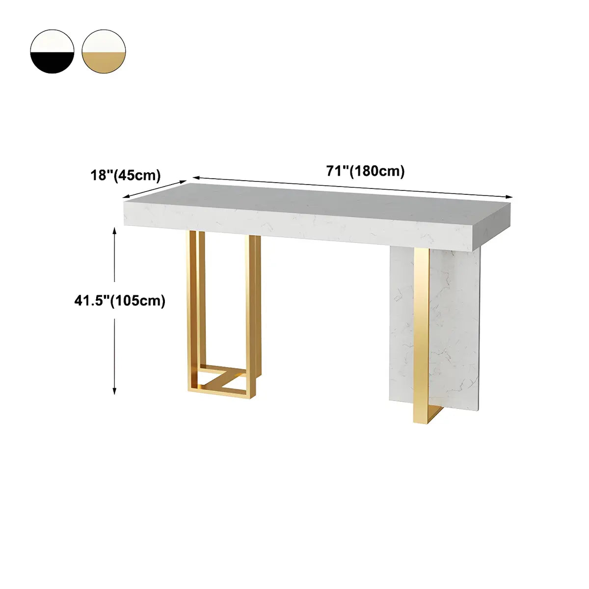 Gold Rectangle White Marble Top Iron Dining Bar Table Image - 18