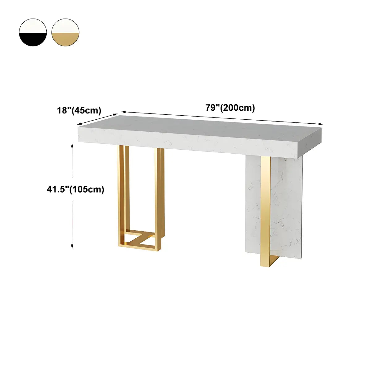 Gold Rectangle White Marble Top Iron Dining Bar Table Image - 19