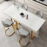 Gold Rectangle White Marble Top Iron Dining Bar Table Image - 5