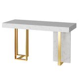 Gold Rectangle White Marble Top Iron Dining Bar Table Image - 6