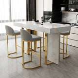 Gold Rectangle White Marble Top Iron Dining Bar Table Image - 9