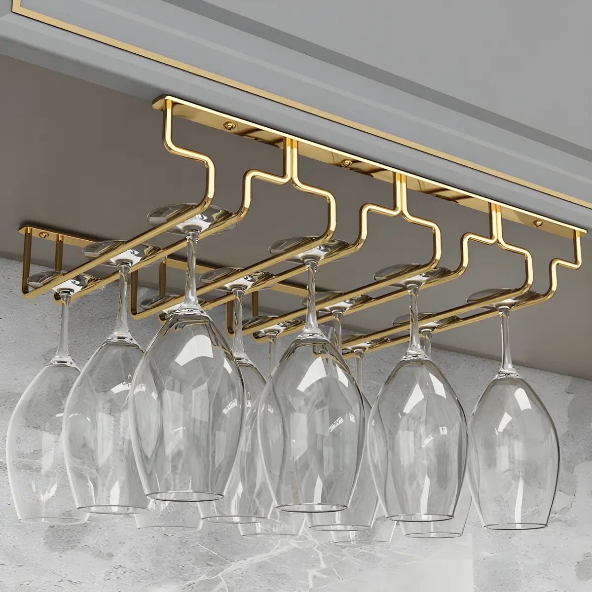 Gold Rectangular Metal Wine Glass Rack Stemware Rack Image - 10