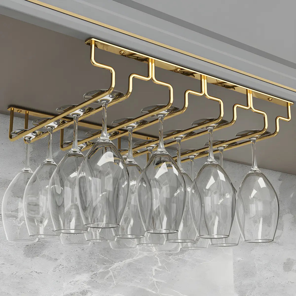 Gold Rectangular Metal Wine Glass Rack Stemware Rack Image - 11