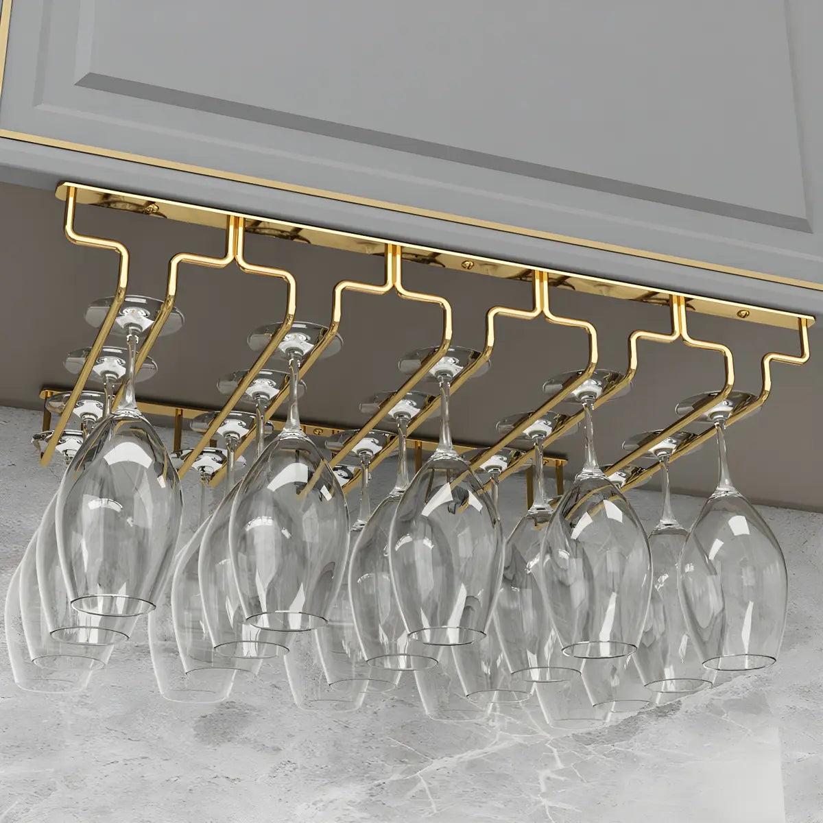 Gold Rectangular Metal Wine Glass Rack Stemware Rack Image - 17