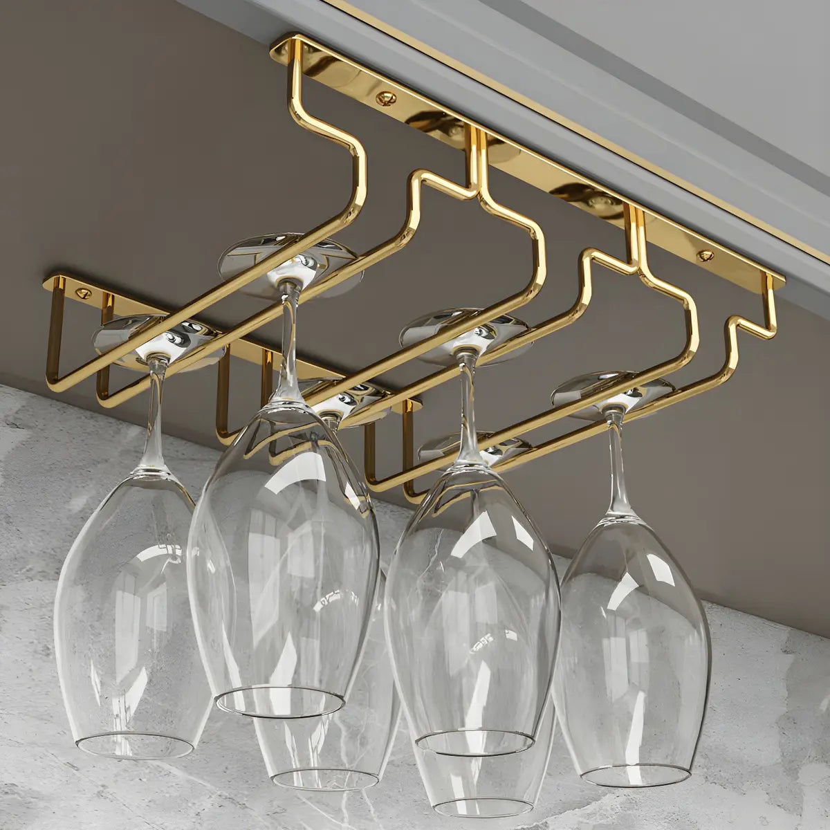 Gold Rectangular Metal Wine Glass Rack Stemware Rack Image - 2